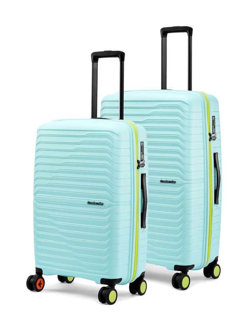 Nasher Miles Pastel Green & Neon Cairo Striped Large Hard Sided Checked Luggage - Set of 2-image-11