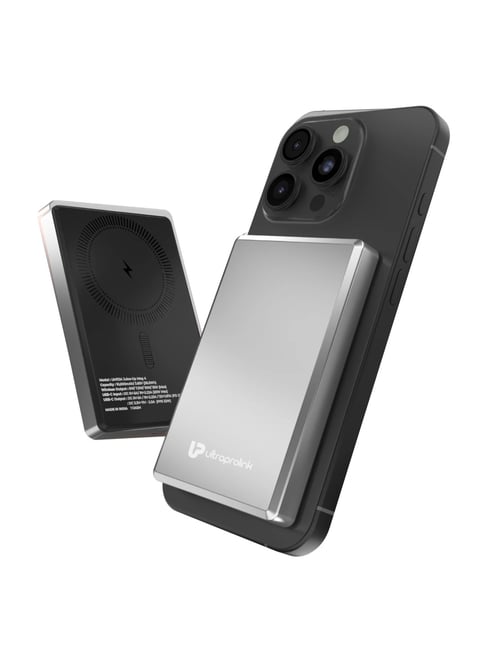 ULTRAPROLINK 10000 mAh Ultra Slim Wireless Magnetic Mag-Safe Power Bank (Silver)