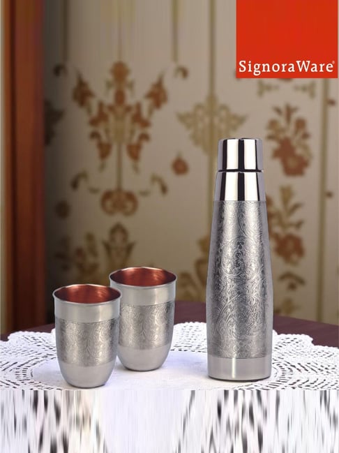 SignoraWare Silver Touch Copper Water Bottle with 2 Glass