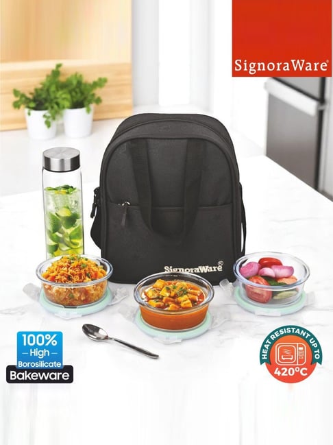SignoraWare Clear Glass Lunch Box - Set of 4 (400 ml, 750 ml