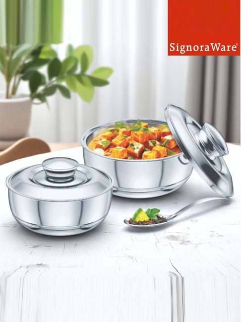 SignoraWare Silver Steel Casserole - Set of 2 (1100 ml, 1600 ml)