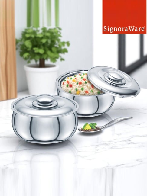 SignoraWare Silver Steel Casserole - Set of 2 (1500 ml)