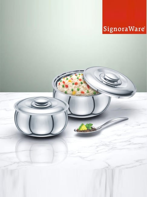 SignoraWare Silver Steel Casserole - Set of 2 (1000 ml, 1500 ml)