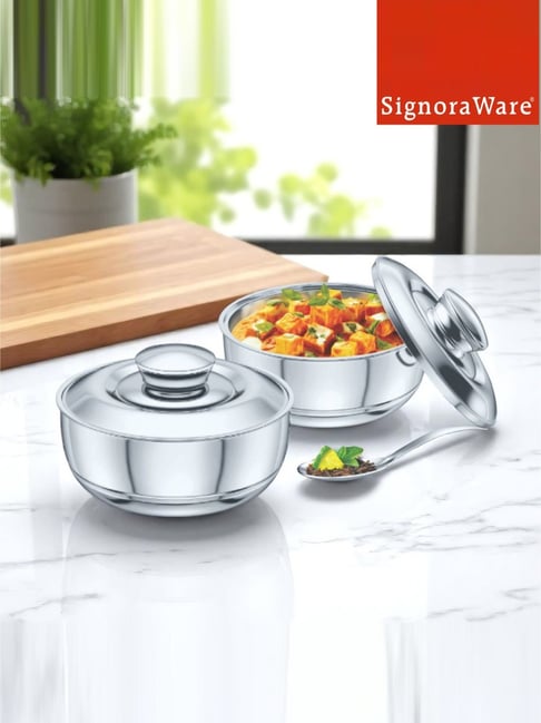 SignoraWare Silver Steel Casserole - Set of 2 (1600 ml)
