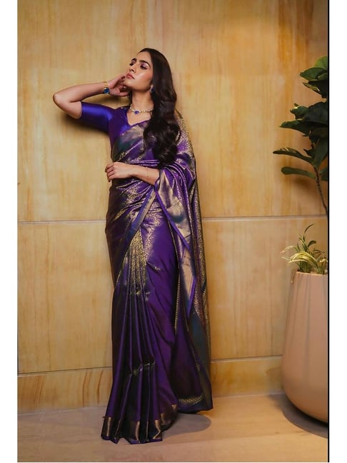 Anjaneya Sarees Blue Woven Designer Banarasi Silk Kanjivaram Saree with Unstitched Blouse-picture-30