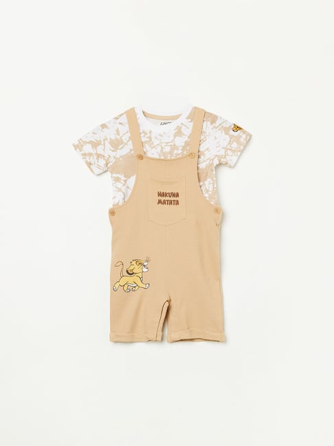 Juniors by Lifestyle Boys Beige Cotton Printed Dungaree Set