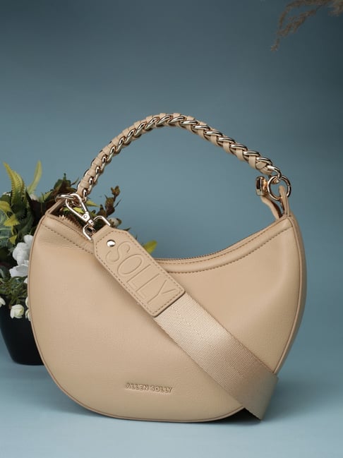 Allen Solly Beige Logo Hobo Handbag