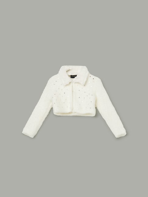 Juniors by Lifestyle Girls White Embellished Jacket-picture-17