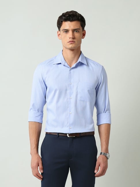 Ad By Arvind Light Blue Regular Fit Striped Shirt