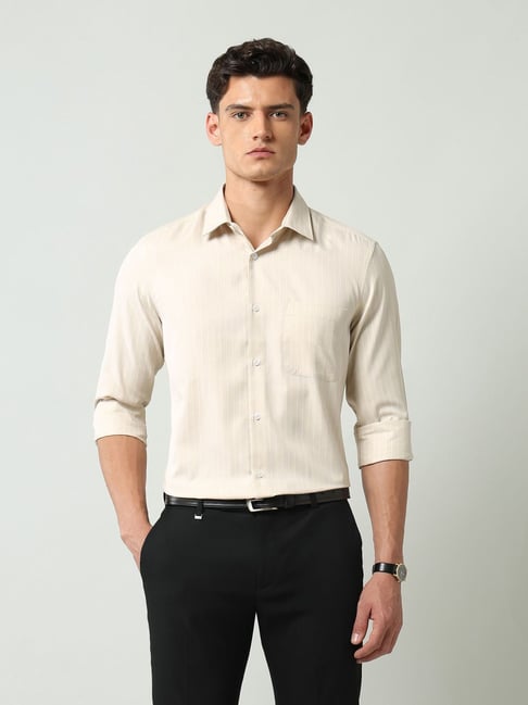 Ad By Arvind Beige Regular Fit Striped Shirt