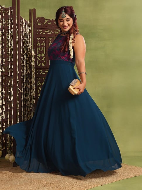 Miss Chase A+ Green Georgette Solid Fit & Flare Dress