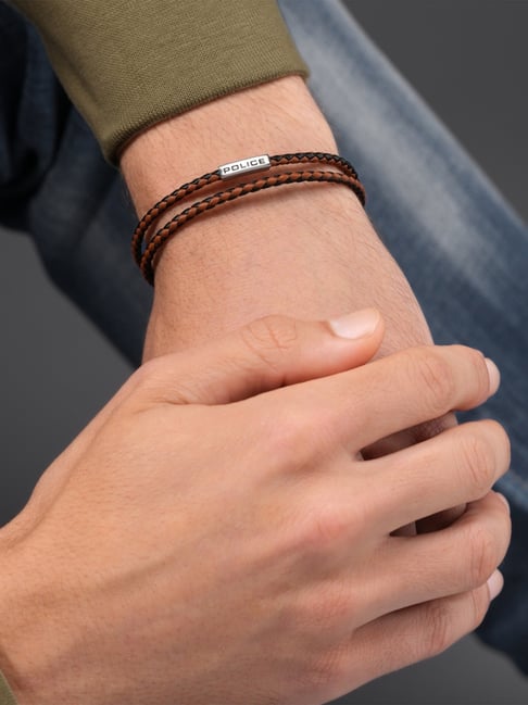 Police Black & Brown Duplex Double Wrap Casual Bracelet-picture-29