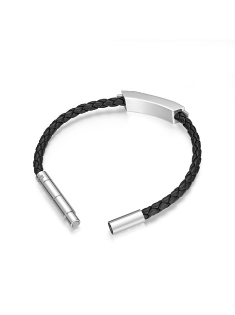 Police Black Gripcord Stud Effect Motif Casual Bracelet