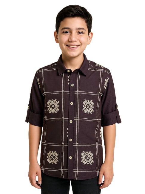 Charchit Boys Purple Cotton Embroidered Shirt-picture-38
