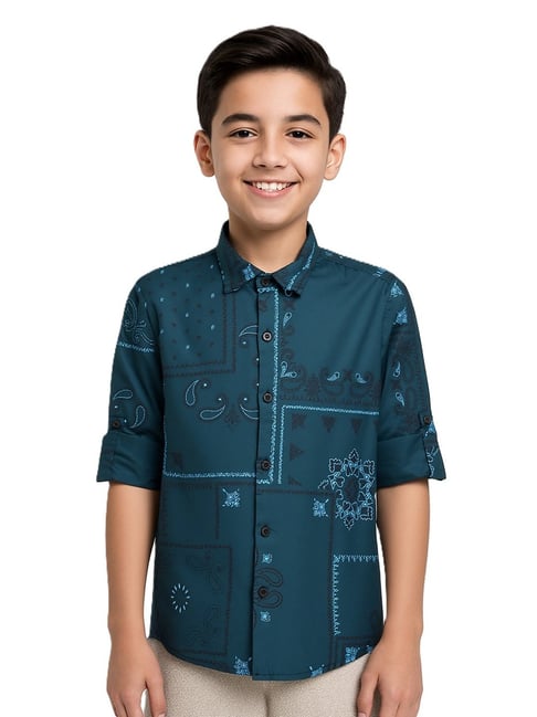 Charchit Boys Navy Blue Cotton Printed Shirt-picture-34