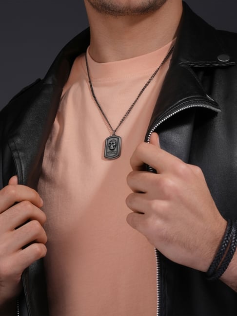 Police Silver Cranio Skull Emblem Chain Necklace