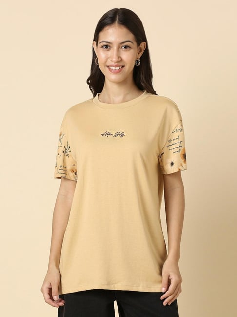 Allen Solly Beige Cotton Printed T-Shirt-picture-43