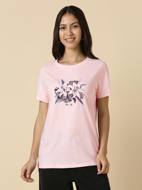 Allen Solly Pink Cotton Printed T-Shirt-picture-25