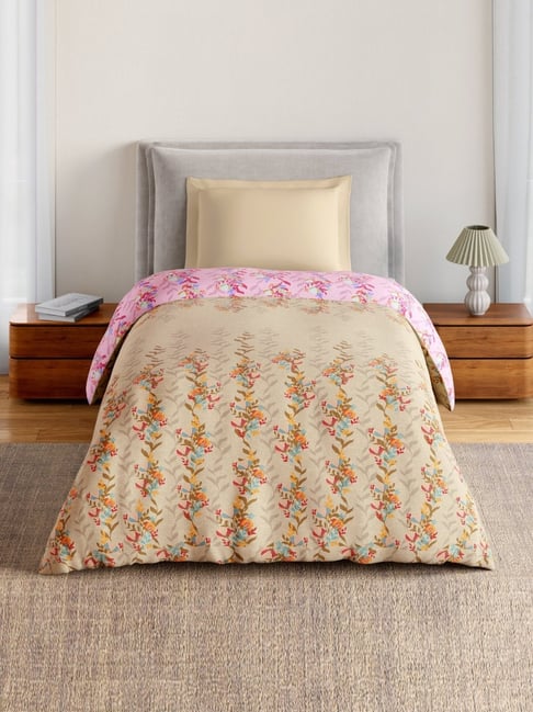 Spaces Light Taupe Cotton Floral 144 TC Single Quilt