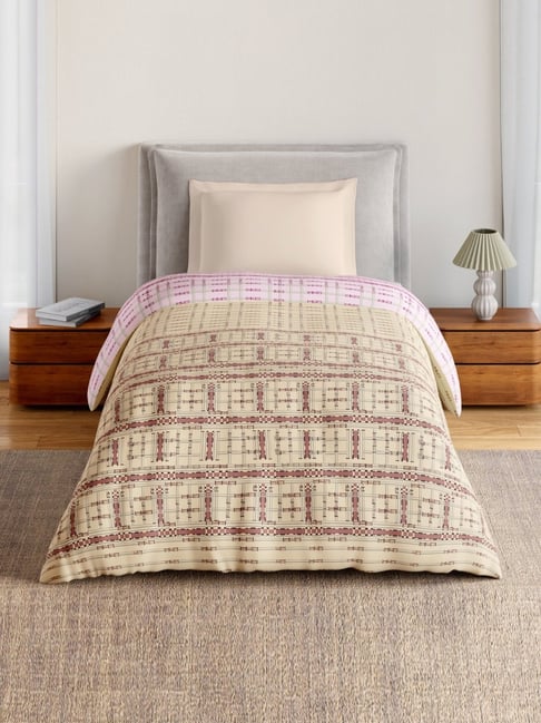 Spaces Beige Cotton Geometric 144 TC Single Quilt