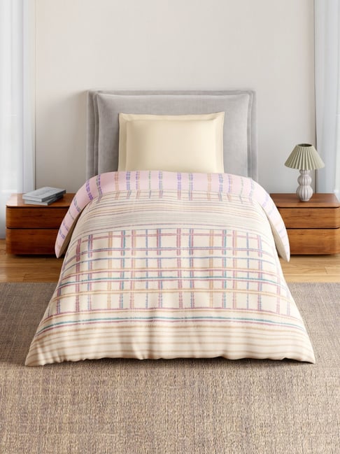 Spaces Light Taupe Cotton Geometric 144 TC Single Quilt