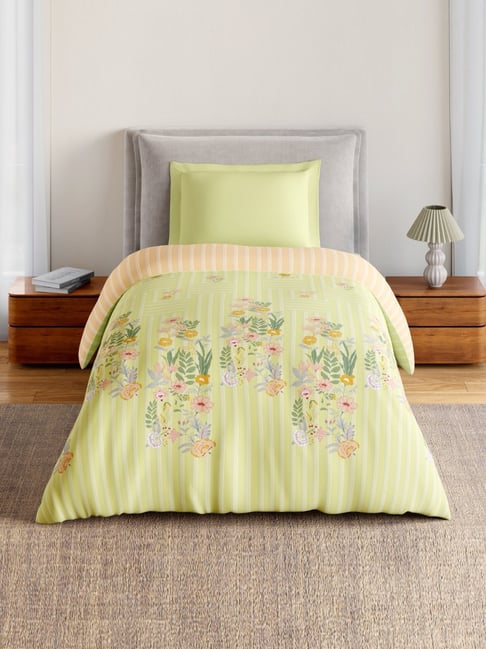 Spaces Light Green Cotton Floral 144 TC Single Quilt