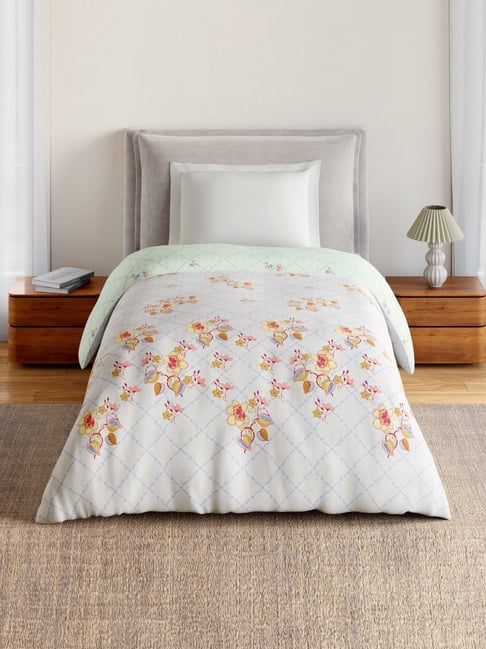 Spaces Light Grey Cotton Floral 144 TC Single Quilt