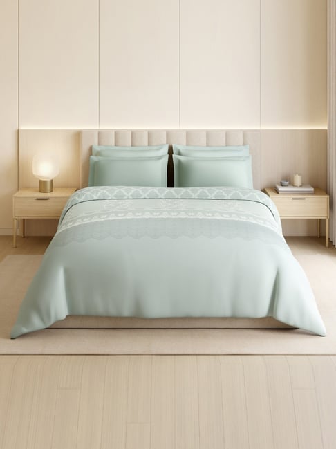 Spaces Light Aqua Cotton Floral 300 TC Double Quilt