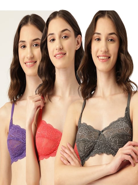 Leading Lady Assorted Lace Full Coverage Non-padded T-Shirt Bra Pack of 3-picture-20