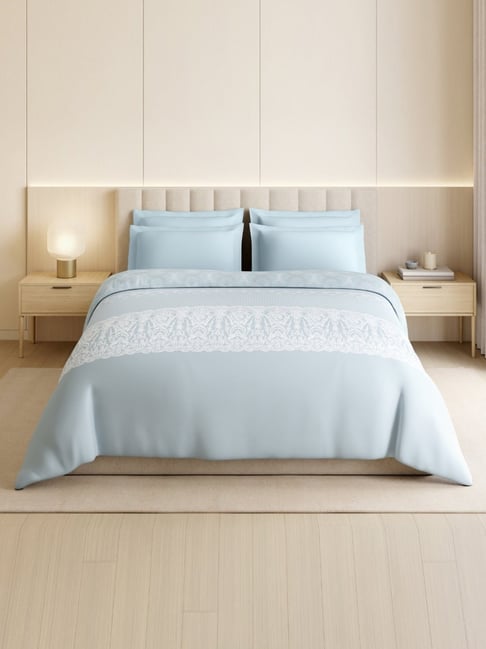 Spaces Light Aqua Cotton Ornate 300 TC Double Quilt