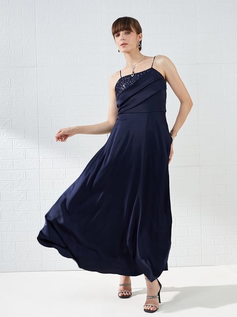 Latin Quarters Womens Navy Blue Sleeveless Solid Party Dress-picture-21