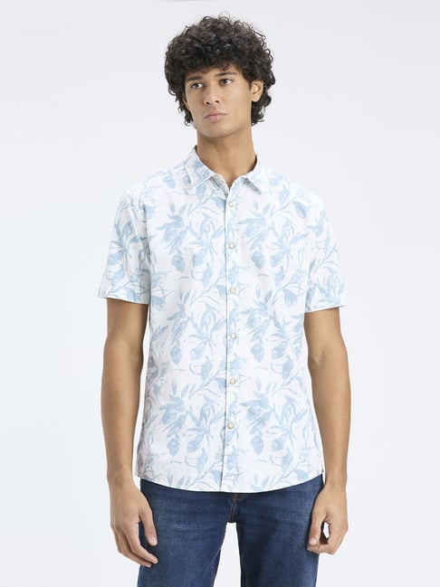 Pepe Jeans Blue & White Cotton Regular Fit Printed Shirts-picture-33