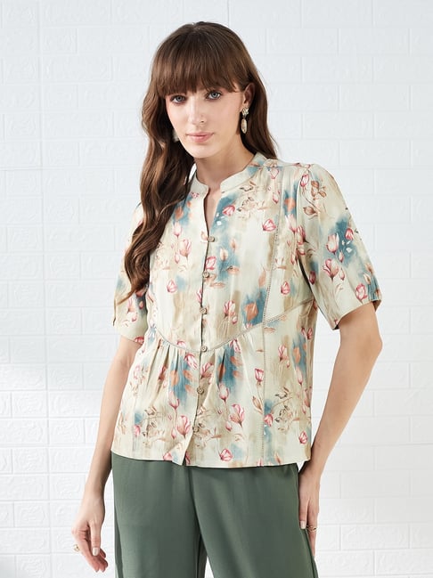 Latin Quarters Beige Half Sleeves Mandarin Collar Printed Casual Shirt-picture-27