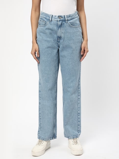 R&B Light Blue Cotton Relaxed Fit High Rise Jeans-picture-30