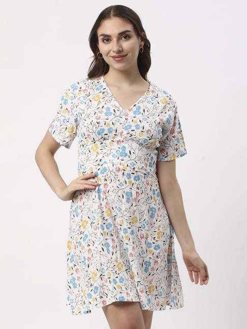 R&B White Rayon Floral Print A-Line Dress-picture-46