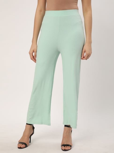 R&B Light Green Viscose Relaxed Fit High Rise Trousers-picture-15