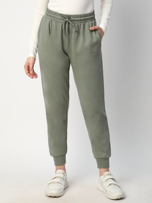 R&B Sage Green Cotton Mid Rise Joggers-picture-38
