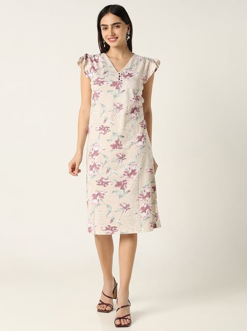 R&B Beige Cotton Floral Print Night Dress-picture-13