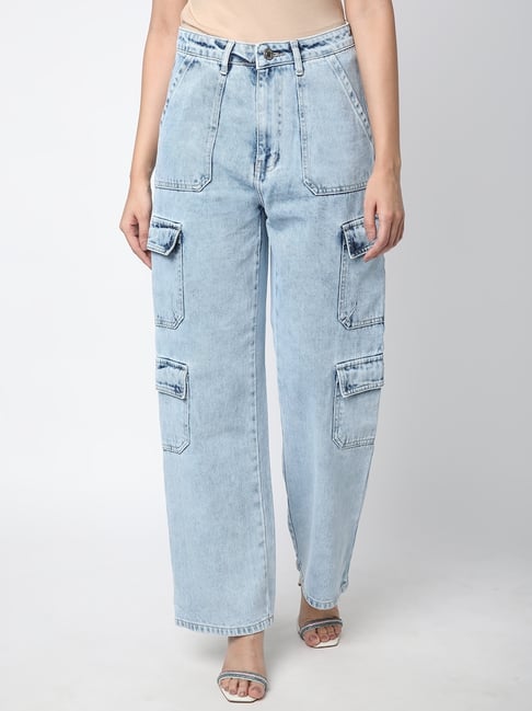R&B Light Blue Cotton Relaxed Fit High Rise Jeans-picture-26