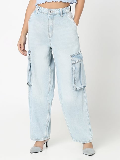 R&B Light Blue Denim Relaxed Fit High Rise Jeans-picture-32