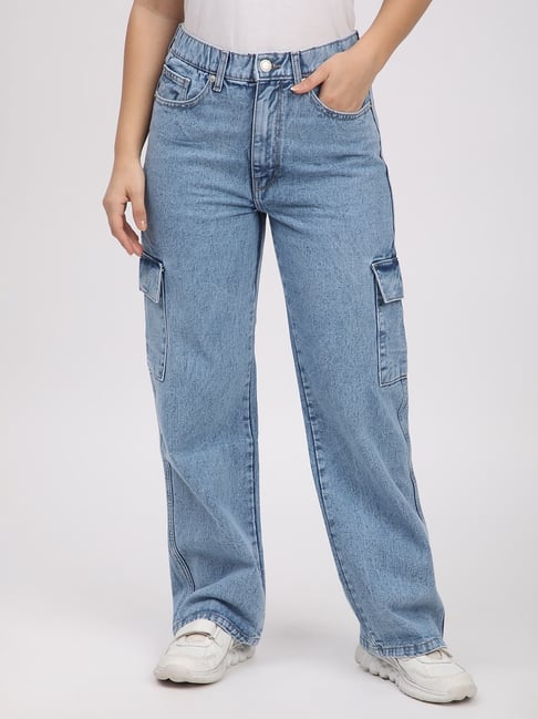 R&B Light Blue Denim Relaxed Fit High Rise Jeans-picture-19