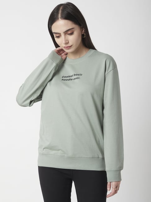 R&B Light Green Cotton Graphic Printed Sweatshirt-picture-26