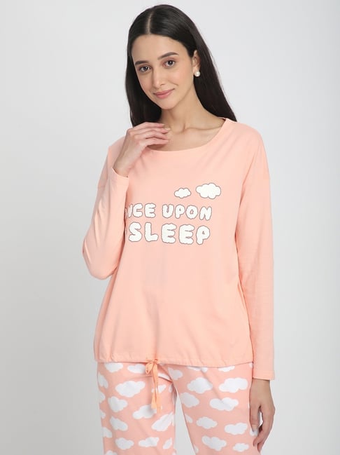 R&B Light Pink Cotton Graphic Print T-Shirt-picture-47