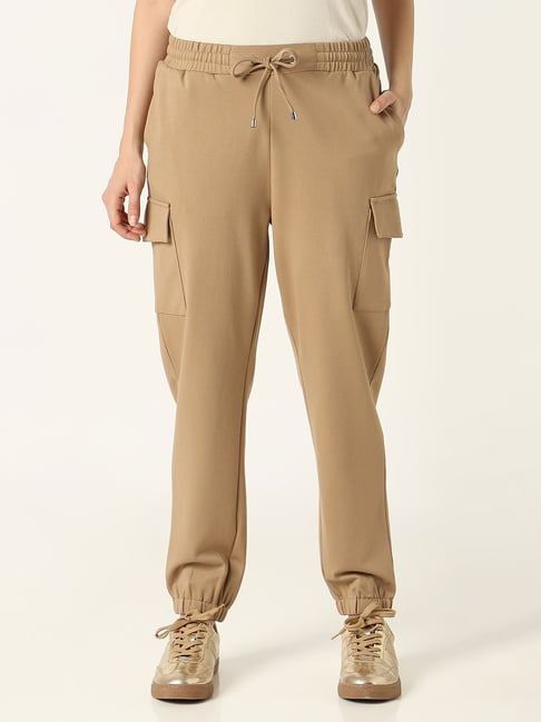 R&B Beige Viscose High Rise Joggers-picture-28