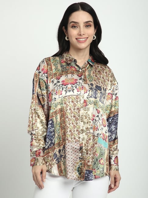 R&B Cream Polyester Floral Print Shirt-picture-41