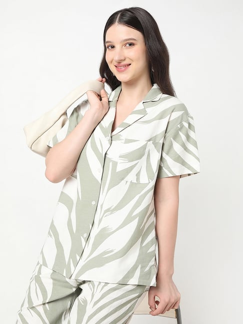 R&B Light Green Viscose Abstract Shirt-picture-29