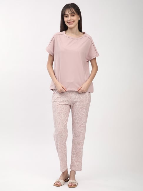 R&B Purple Cotton Printed T-Shirt With Pyjamas-picture-23