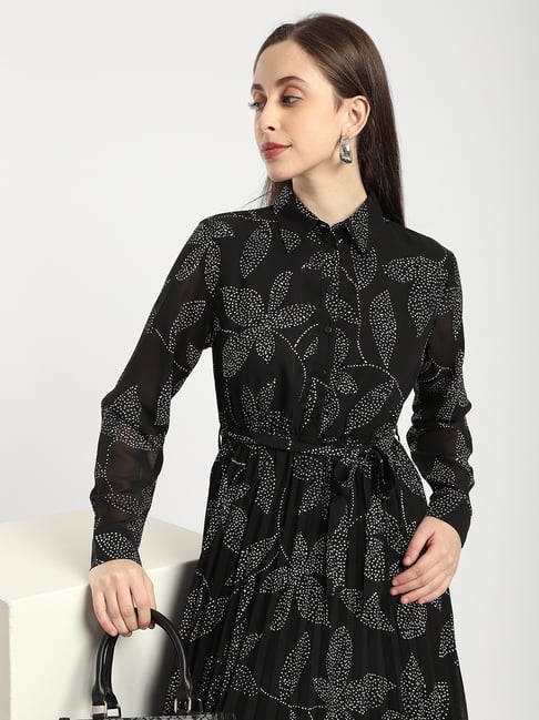 R&B Black Polyester Floral Print Wrap Dress-picture-15