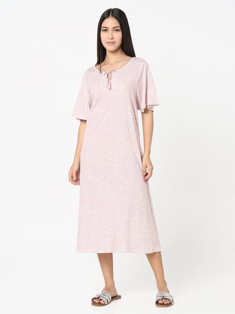R&B Purple Cotton Floral Print Night Dress-picture-24