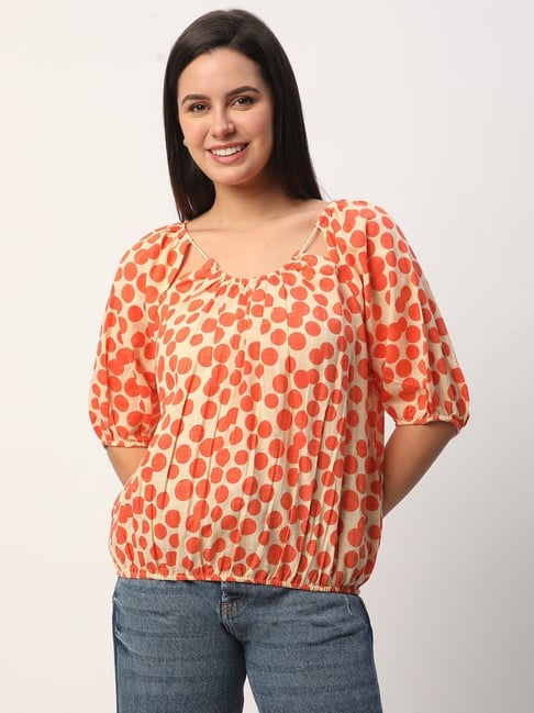 R&B Orange Cotton Printed Regular Fit Top-picture-14